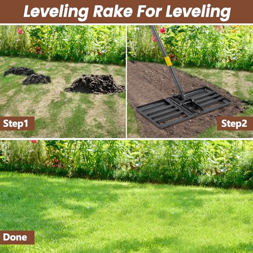 Lawn Leveling Rake, Heavy Duty 30"x10" Foldable Leveler Plate, 5FT Adjustable Stainless Steel Leveling Rake, Reinforced Welds Level rake for Soil, Dirt, Ground, Yard, Top Dressing, Landscaping