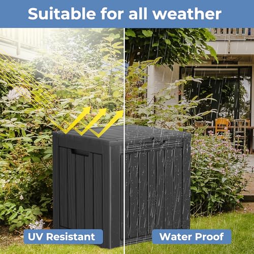 TARKARI 35 Gallon Outdoor Storage Box Waterproof, Resin Deck Boxes with Lockable Lid & UV-Resistant for Patio, Pool, Garden Furniture Cushions & Accessories, Black - color: Black, size: 35 GAL