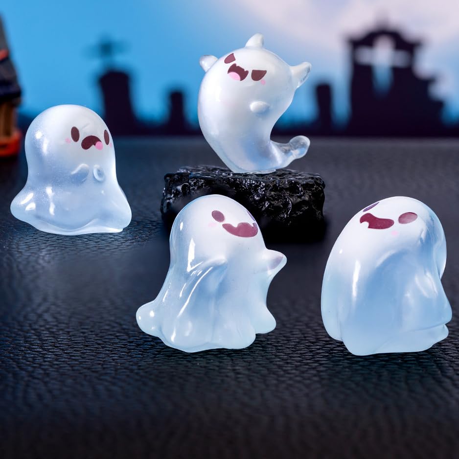 Y&ICrafts 8PCS Cute Luminous Halloween Ghost Dolls, Glow in The Dark Ghost Fish Tank Aquarium Décor, Mini Ornaments for Desktop, Micro Landscape Creative Decoration Accessories