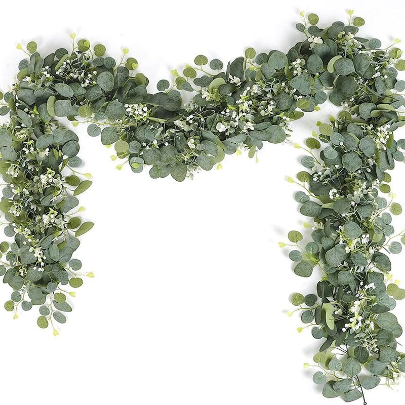 GBESTWOOW Eucalyptus Garland Wreath Artificial Greenery Plants Fake Vines 5.9 FT Hanging Ivy Holiday Decor Wall Indoor Outdoor 2Pack - size: Eucalyptus Vine