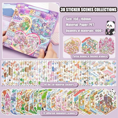 3D Sticker Scene Book for Adults, 20pcs DIY House Stickers Therapy Stress Relief DIY Craft with 2 Tweezers, Creative Funny Gift for Christmas - color: B2-box-20sets
