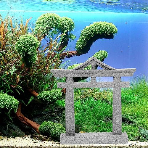 livelyfish Japanese Fish Tank Decorations Asian Aquarium Decor Torii Gate Ornament Japanese Shrine Oriental Pagoda Aquarium Sandstone Bridge Statues Betta Fish Decorations for Tank, L2 - size: Large-2