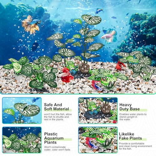 MyLifeUNIT Betta Fish Tank Decor Plants, 10 Pack Silk Aquarium Plants for Fish Tank Decorations, Betta Fish Leaf Pad for Sleeping Resting Hiding Playing