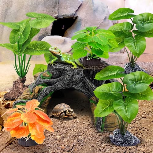 GOZILLA Fish Tank Plants, Reptile Artificial Plastic Plants, Reptile Plants for Terrarium, Aquarium Decorations Resin Pedestal Ornaments for Fish Tank Accessories Set.(5PCS/A-Set) - color: 5 Pcs/ a Set