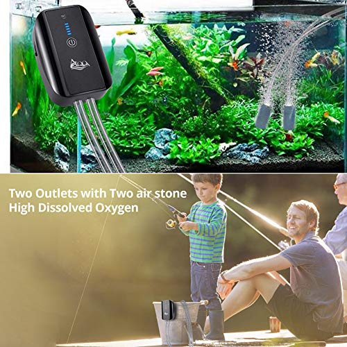 AQQA Aquarium Rechargeable Air Pump,Multifunctional Portable Energy Saving Power Quiet Oxygen Pump, One/Dual Outlets with Air Stone,Suitable for Indoors Power Outages Fishing - size: 2.5W(0-140gal)