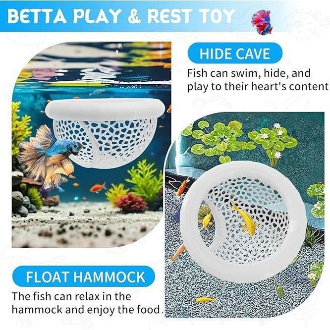 Floating Betta Hide & Shrimp Cave – 3D Printed Aquarium Hammock, Feeding Ring & Resting Spot for Betta Fish, Shrimp & Small Fish (Eco-Safe PLA) - color: White
