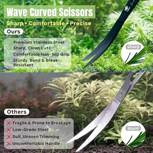 LINLAN 9.8-inch Wave Curve Aquascaping Scissors, Full Chamfer Smooth Design, Polished Mirror, Professional Dutch Style Aquascape Shears, for Layered Forming & Trimming Plants at Any Angle - size: Mirror Silver