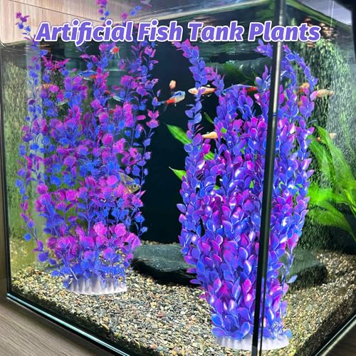 Hamiledyi Aquarium Plastic Plants Aquarium Decor Artificial Fish Tank Plants,Tall Fish Tank Decorations, Extra Large Aquarium Plant 23.6-inch Tall,2PCS（Purple Style A） - color: Purple（style A）