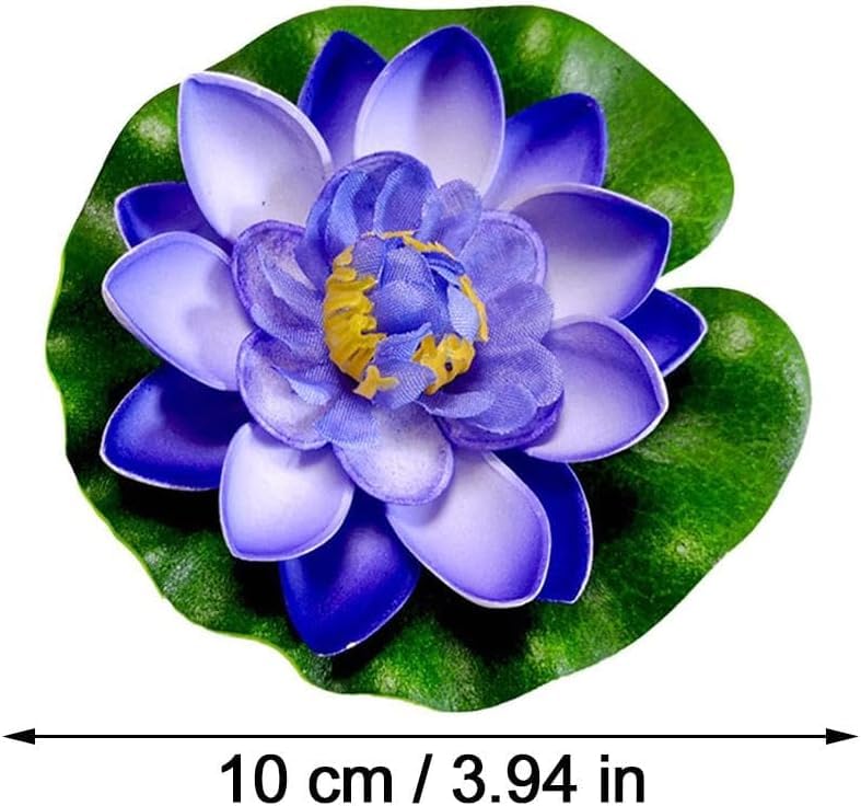Artificial Floating Foam Lotus Flower with Water Lily Pad,Lifelike Pond Pool Lotus Ornaments,Realistic Ornament for Home Garden Pond Aquarium Decor，Artificial Plants and Flowers (Blue) - color: Blue