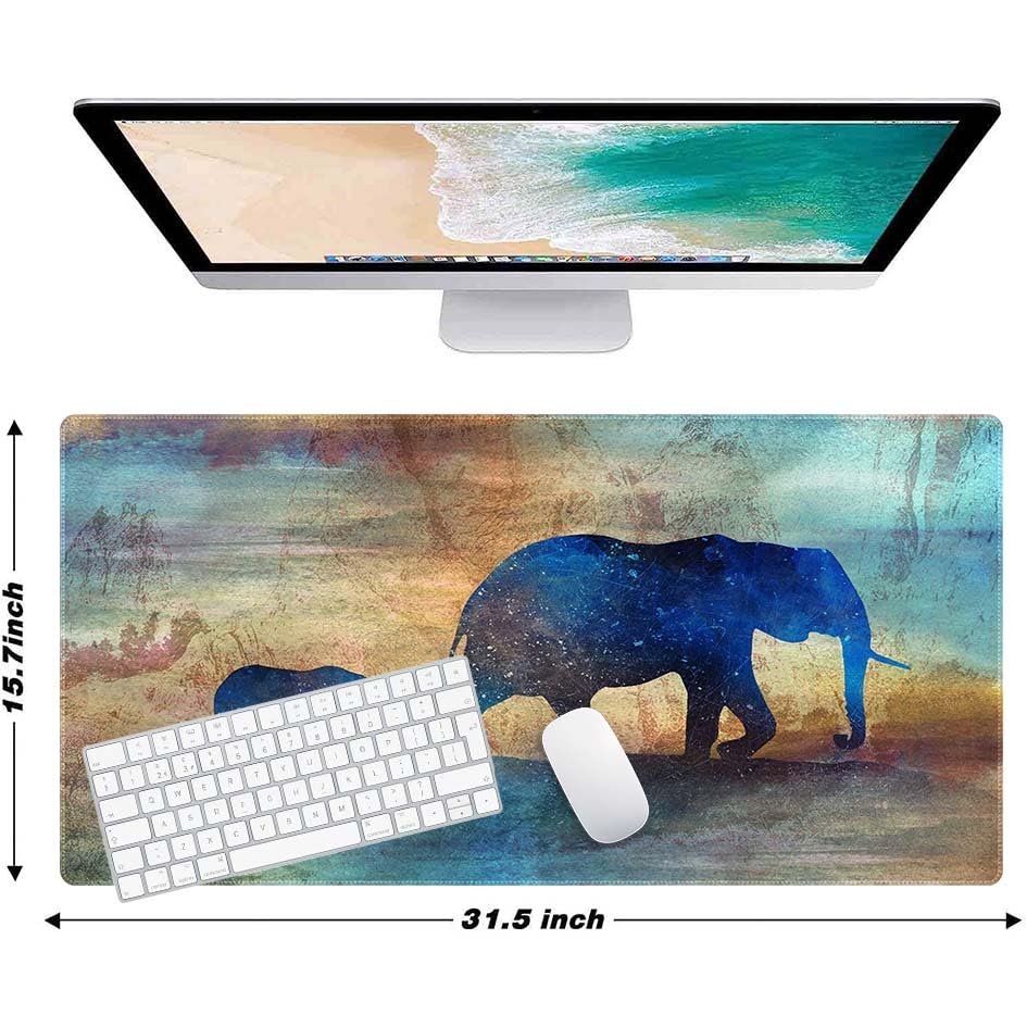 Elephants Customized Large Extended Gaming Mouse Pad with Stitched Edges and Non-Slip Rubber Base,Suitable for Office and Home Use,31.5x15.7 Inches - color: Elephants