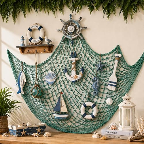 Decorative Fishing Net for Party,80x40 Inch Large Decorative Fish Netting Table Runner, Wall Photo Hanging Fishnet for Nautical Mermaid Pirate Hawaii Beach Under the Sea Party Decorations, Aqua - color: Aqua