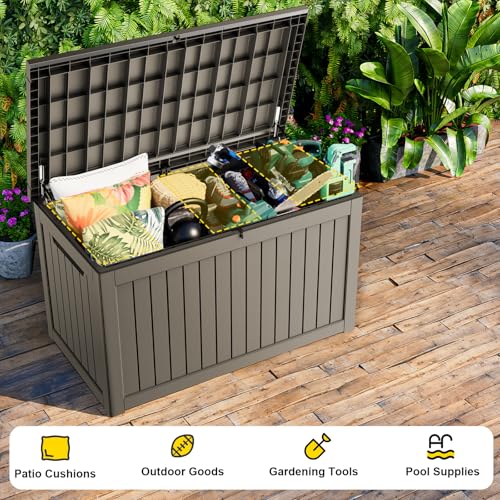ROJIK Outdoor Storage Housing Deck Box - Waterproof Patio Furniture, Garden Tools, Cushions, Pool Accessories Storage Bench with Lockable Lid and Side Handles (Grey 238 Gal) - color: Grey, size: 238 Gallon