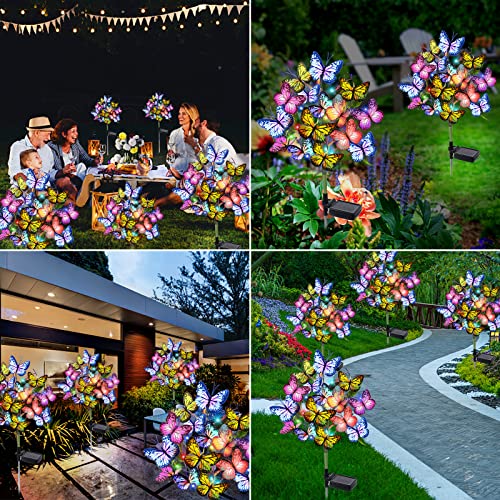 Adecorty Solar Garden Lights Outdoor Waterproof Decorative Solar Lights Outdoor 2 Pack with 44 LED 34 Butterfly Flower Garden Decor Yard Patio Lawn, Gifts for Mother's Day Mom Women - size: 2 Pack