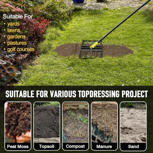 Colwelt Lawn Leveling Rake17 x10, Lawn Leveler Rake with Great Leveling Accuracy, Leveling Rake for Soil with 77’’ Adjustable Curved End Grip Handle, Lawn Leveling Tool Yard Leveler for Leveling Soil