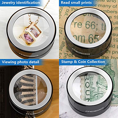 MoKo LED Lighted Desktop Magnifier Dome with 5X Magnification, Magnifying Glass with Light Large Viewing Area for Seniors Reading, Inspection, Exploring, Coins, Low Vision - Carrying Case Included