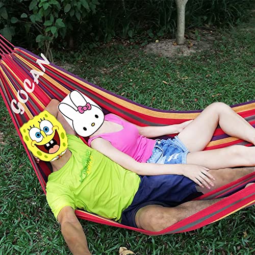 GOCAN Brazilian Double Hammock 2 Person Extra Large 220x160cm Total Length 330cm Load 500lb Canvas Cotton Hammock for Patio Porch Garden Backyard Lounging Outdoor and Indoor(Rainbow) XXL - color: Rainbow Stripe