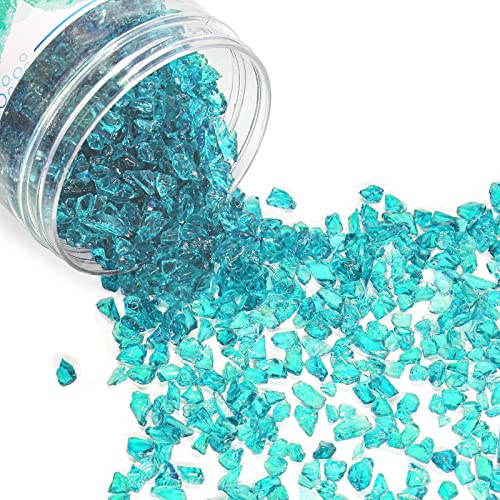 1.5 lb Turquoise Crushed Glass for Resin Art and Crafts, 3-6mm Chunky Broken Glass Pieces, Solid Color Irregular Shards for Geode, Vase Filler, Aquarium Decor & DIY Crafts - color: Turquoise