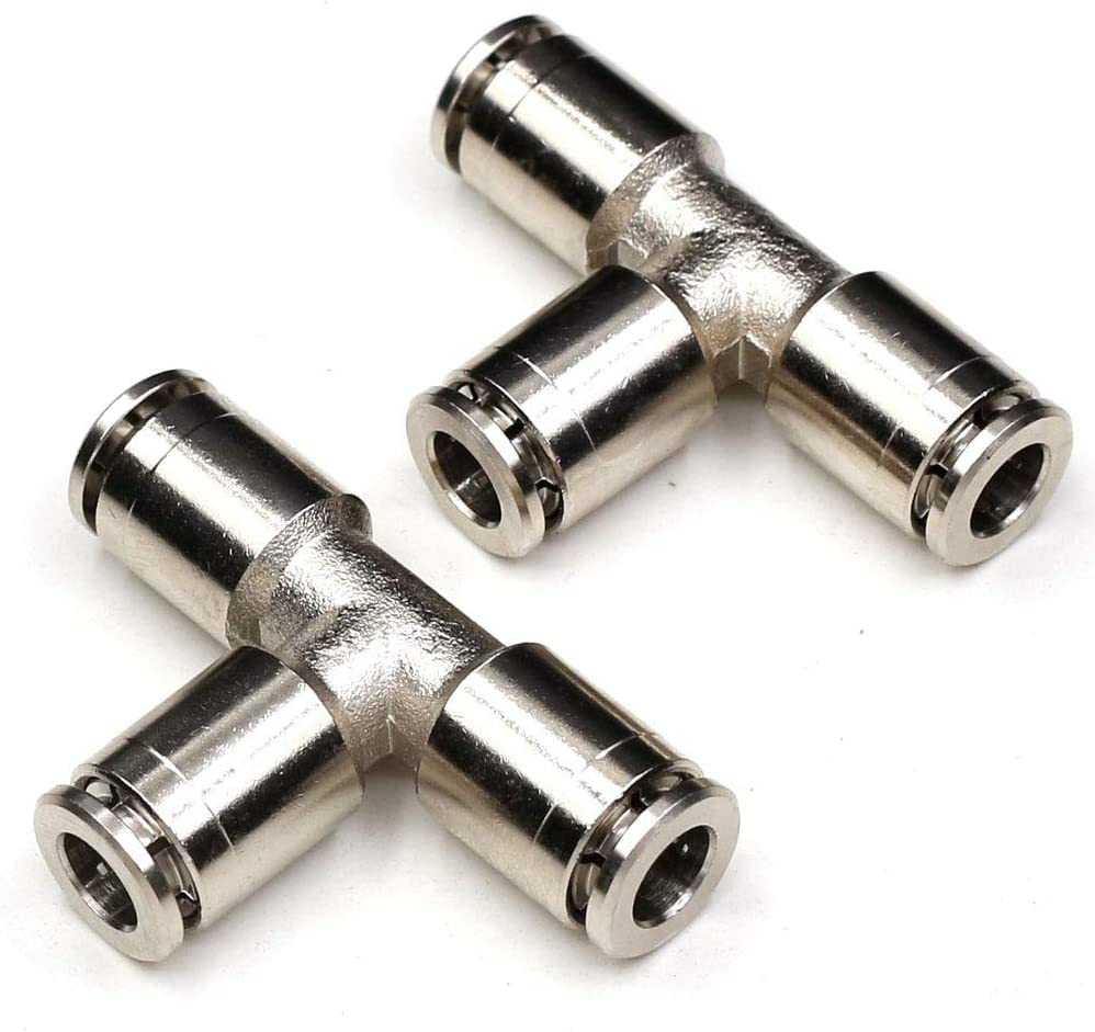 CEKER 8mm Push Tee Union Fitting, Nickel Plated Brass, Quick Connect, 2 Pack - size: 8 mm, style: TEE