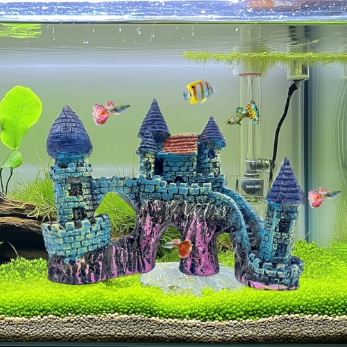 Cute Aquarium Castle Decor, Fish Tank Castle Ornaments, Fairy Aquarium Fish Tank Hide Caves Hideouts Hide House for Small Fish Betta Shrimp Crab Cichlids Guppy