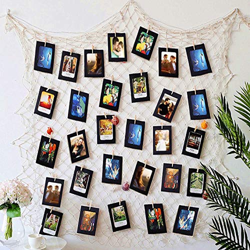 Fishing Net with Black 40 PACK Frames Paper Photo Hanging Display Board 10x15cm Wall Decoration, Pictures Decor for Birthday Party Family School, with Clips and Hemp Rope Set Fit 6x4 inch