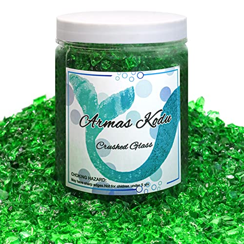 1.5 lb Dark Green Crushed Glass for Resin Art and Crafts, 3-6mm Chunky Broken Glass Pieces, Solid Color Irregular Shards for Geode, Vase Filler, Aquarium Decor & DIY Crafts - color: Dark Green