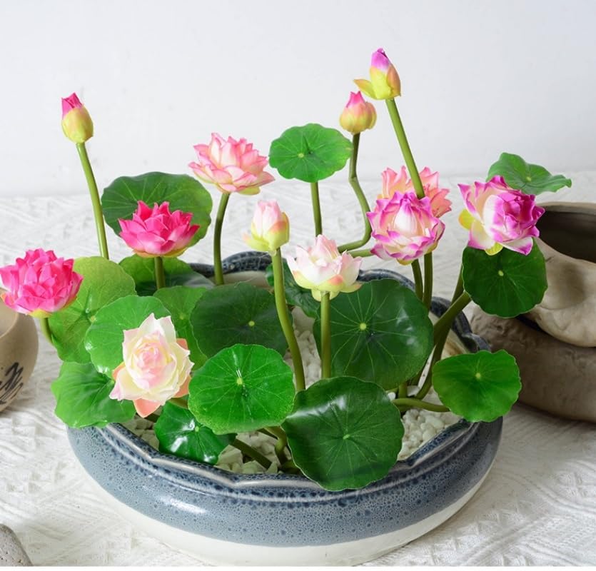 6 Pcs Artificial Silk Plants, 10' Floating Flowers, Plastic Lotus Flowers, Realistic Fake Lotus Decor for Fish Tank & Home Decor (Multicolour) - color: Multicolour