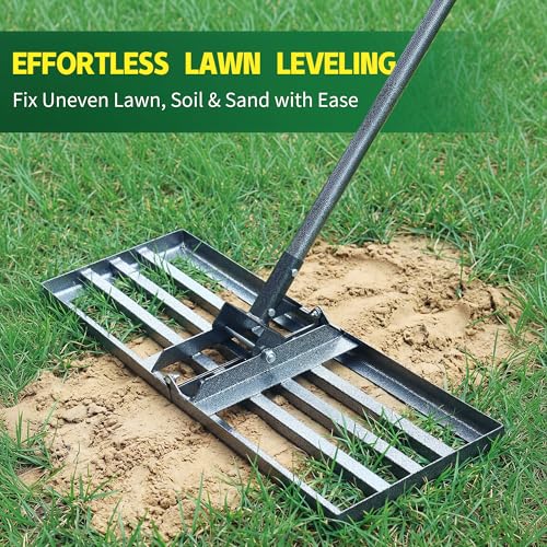 Lawn Leveling Rake 30x10 Inch, 6FT Heavy-Duty Carbon Steel Lawn Leveler – Yard Leveling Rake for Soil, Sand, Grass, Perfect for Lawn Repair, Pit Filling & Garden Maintenance - size: M