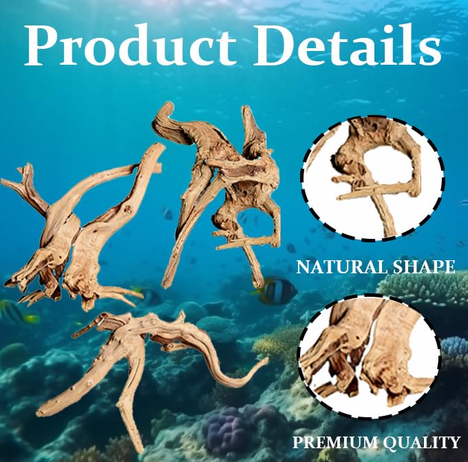 3PCS Driftwood for Aquarium, 5.91''-7.87'' Aquarium Driftwood, Fish Tank Driftwood, for Fish Tank and Aquascaping Driftwood for Reptile Tanks（Random Style）