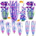 10 Pcs Large Christmas Aquarium Artificial Plants Decorations, Tall Plastic Fish Tank Plant Decorations for Household and Office Aquarium Christmas Decor(Purple)