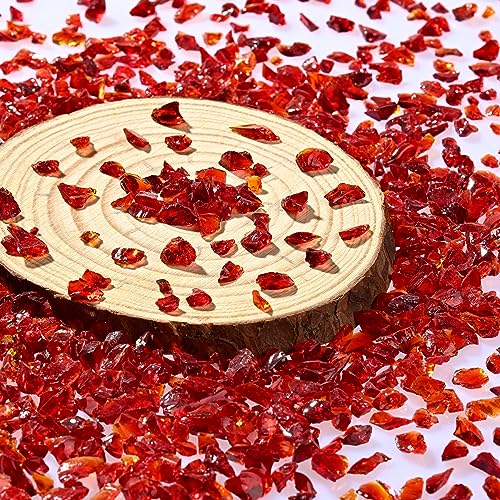 Agate Red Crushed Glass Pieces for Resin Art, Terrazzo Floor, Vase Filler, Fish Tank, Candle Tray Decor – Irregular Glass Chips for Crafts(1.2 Pound/Jar) - color: Agate Red