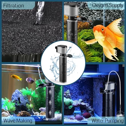 SainSmart XpertMatic 45W Aquarium Filter, Submersible Fish Tank Filter Water Pump for Up to 220 Gallon Fish Tank, 3 Stages 792 GPH Biochemical Sponge Filter, for Aquarium Filtration/Oxygenation - size: 45W(792GPH) for Up to 220 Gallon