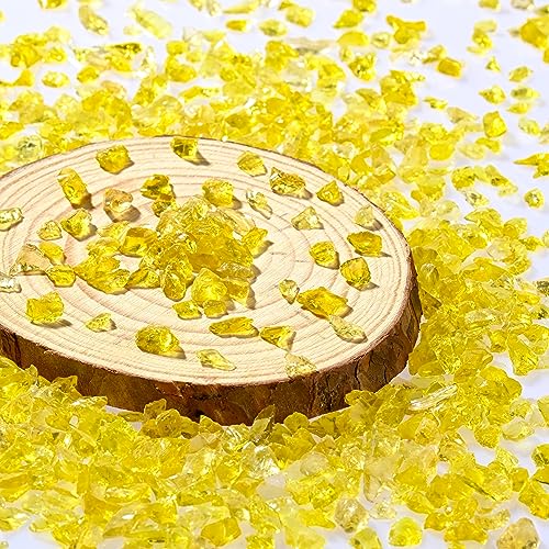 Yellow Broken Glass for Crafts .Crushed Glass Chips for Resin Art,Vase Pool,Fish Tank,Candle Tray Decoration and Mosaic Painting(3-6mm,1.2 Pound) - color: Yellow