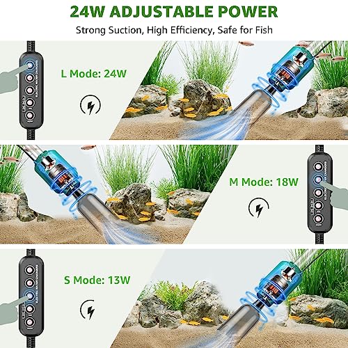 Electric Aquarium Vacuum Gravel Cleaner: 24W Fish Tank Vacuum Gravel Cleaner with Strong Suction for Automatic Water Change Algae Remover Sand Wash Water Shower and Water Circulation, Timed Off - color: Green