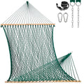 Lazy Daze Hammocks 13-FT Polyester Rope Hammock, Double 2 Person Traditional Hand Woven Outdoor Hammock with Spreader Bar, Carabiners, Tree Straps, Chains for Outside Patio- Max 450 Lbs, Green - color: Green