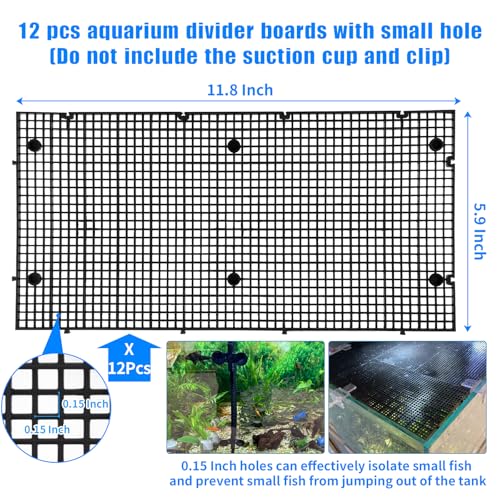 Plastic Egg Crate Grip Panel Fish Tank Divider Aquarium Divider Filter Bottom Fish Tank Isolation Board Egg Crate Tray (Black, 12pcs 11.8X5.9 Inch with 0.15 Inch Hole) - color: Black, size: 12pcs 11.8X5.9 Inch with 0.15 Inch hole
