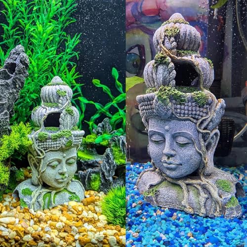 Aquarium Buddha Head Statue Decorations,Fish Tank Resin Large Buddha Sculpture Ornament,Betta Hideout Cave Sleep Rest Play for Small Fish Shrimp Lizard Gecko Small Reptile(3 Pack)
