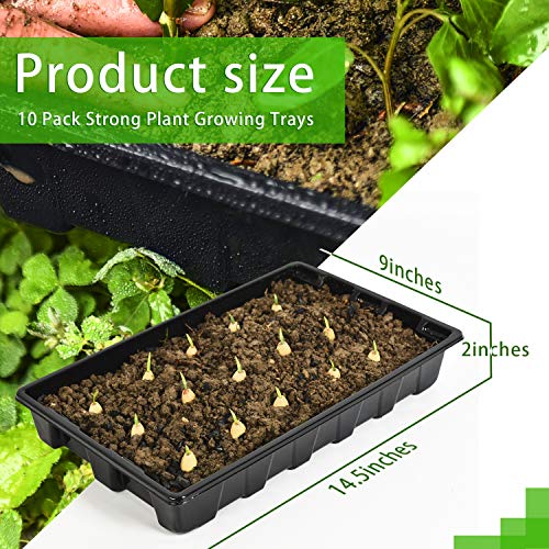 YoleShy 10 Pack Seed Starter Tray Reusable Plastic Plant Seedling Starter Trays Thickened Sturdy Durable for Germination Growing Microgreens Planting Propagation, Without Drain Holes, 14.5"x9" - size: 10 Pack - Black