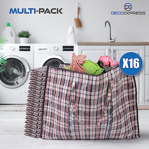 16 Pack Heavy Duty Moving Bags with Strong Zipper & Carrying Handles, 107L/ 28 gal Large Durable Clothes Storage Totes, 88 lbs Packing Moving Boxes, Closet Organizers and Storage (29.9x23.2x29.4 IN) - size: Pack of 16