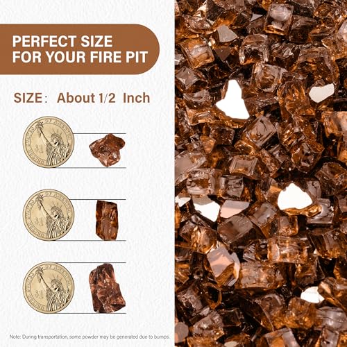 NUPICK 10 Pound Fire Glass, 1/2 Inch Reflective Fire Pit Glass, Tempered Firepit Glass Rock for Propane or Natural Gas, Glass Rocks for Fire Pit Table, Fireplace Glass for Landscaping, Copper - color: Copper, size: 10 Pound (1/2")