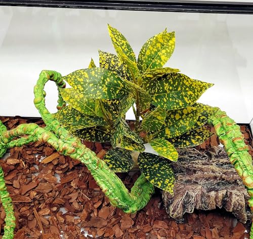 Reptile Plants Terrarium Artificial Leaves Reptile Tank Decorations for Bearded Dragon Lizard Snake Geckos Chameleon Amphibian Habitat Terrarium Decor - color: Golden