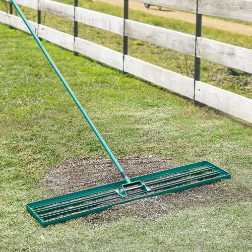 VEVOR Lawn Leveling Rake, 48""x10"" Level Lawn Tool, Heavy-Duty Lawn Leveler with 78"" Steel Extended Handle, Yard Leveling Rake Suit for Garden, Golf Lawn, Farm, Green - size: 48"x10", style: Classic: Alloy