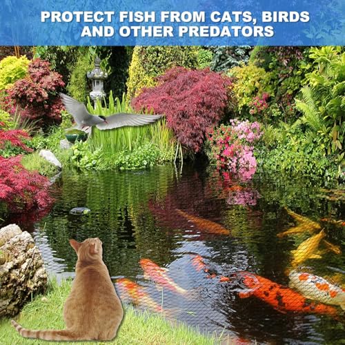 BUZIFU Pond Netting, 28 x 30FT Pond Net for Koi Ponds, Garden Pool Fine Mesh Pond Netting Cover for Leaves, Protects Koi Fish from Birds Cats Predators, with 14 Stakes and 30 Cable Zip Ties - size: 28x30FT