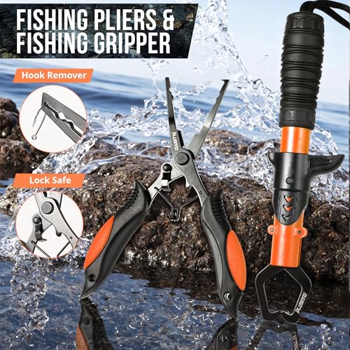 PLUSINNO Fishing Backpack with Tackle Boxes, Waterproof Sling Tackle Bag For Fishing Gear With Rod Holder, Fish Gifts for Men With Fish lures, Fish pliers. - color: Khaki Fishing Backpack With Fishing Tools