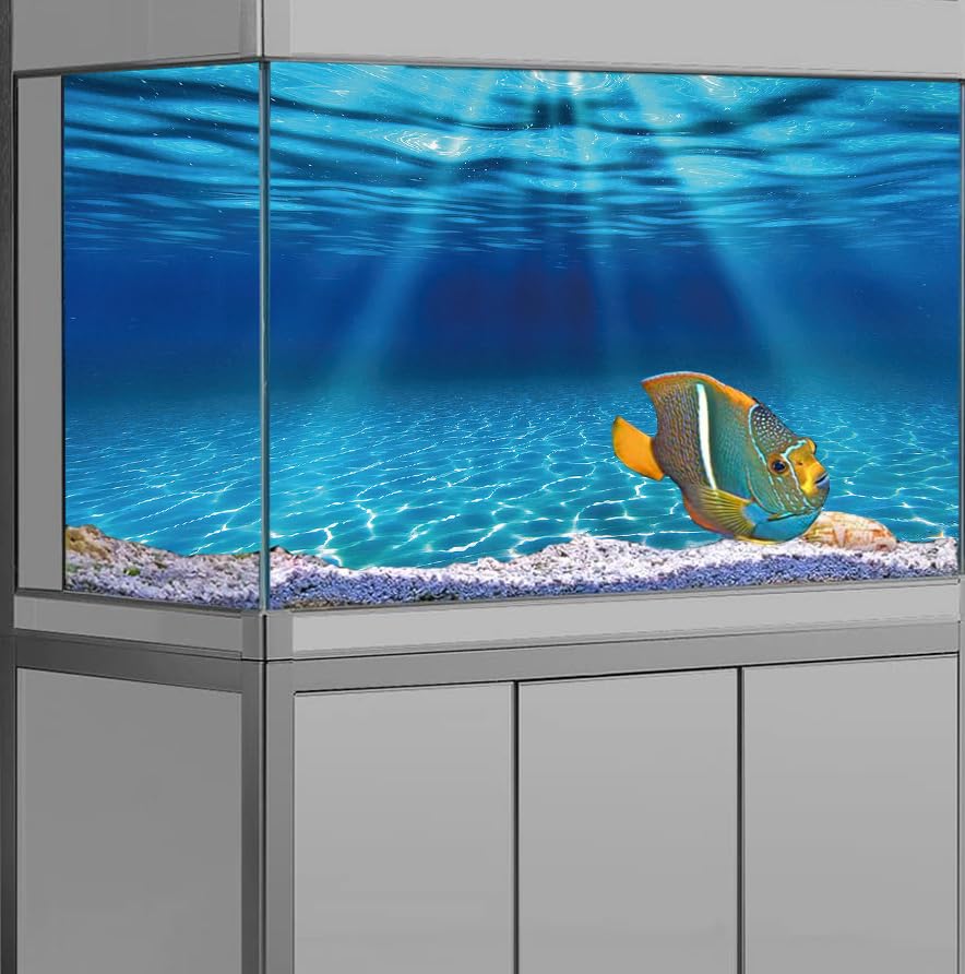 Natural Undersea Aquarium Background, Underwater Ocean Sunlight Fish Tank Background 24X16IN with 8 EVA Double-Sided Tape - color: Ocean, size: 24X16in/60X40cm