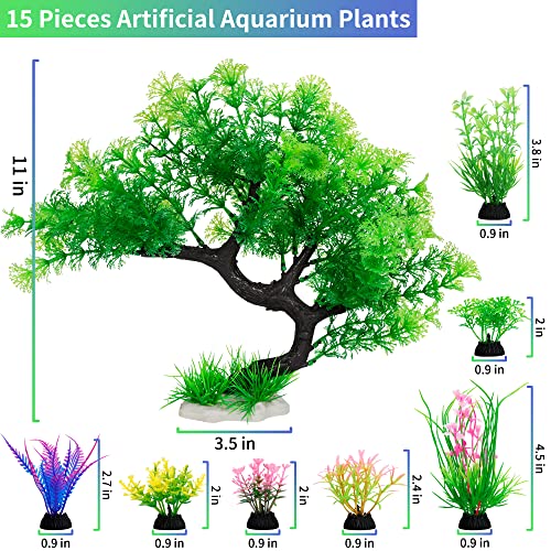 MyLifeUNIT Fish Tank Decorations, 15 Pack Artificial Aquarium Plants Tree Set for Fish Tank Decor (Green Set) - color: Green Set