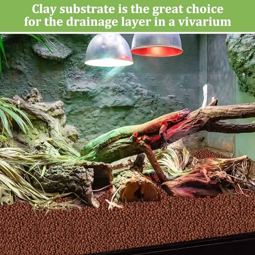 Riare 10LBS Expanded Clay Balls Terrarium Substrate for Reptiles - 100% Organic Lightweight Clay Pebbles Substrate Frogs False Bottom Substrate, Bioactive Terrarium Substrate for Drainage and Moisture