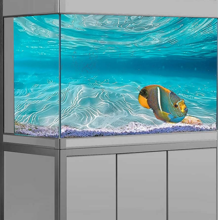 Undersea Theme Aquarium Background, Teal Ocean Floor Tropical Tank Fish Tank Backdrop Decor, Polyester Fabric with 6 EVA Double-Sided Tapes 48x24 inches/120x60 - color: Teal, size: 48"L x 24"W