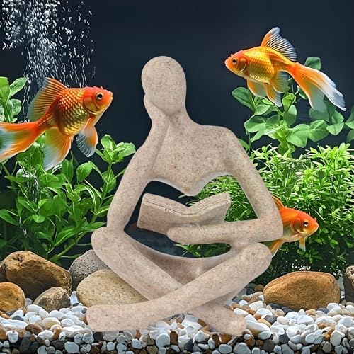 Fish Aquarium Decor Ornaments Minimalist Resin Sandstone Thinker Statue Fish Tank Decorations Small Accessories Abstract Home Decor Fish Toy for Betta Cichlid Goldfish Shrimps Hermit Crabs Turtle - color: Left Thinking Read Book