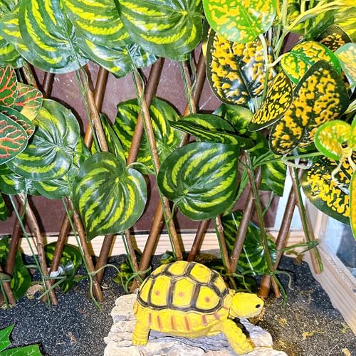 Reptile Hermit Crab Climbing Wall Toys, Bearded Dragon Climb Accessories, 15.75 in Watermelon Leaves Retractable Hedge Fence Background, Gecko Spider Aquarium Tank Decoration with Suction Cups - color: Watermelon Leaves Reptile Climbing Wall