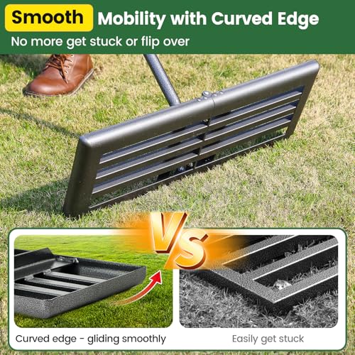 Lawn Leveling Rake with 30"x10" Foldable Curved Ground Plate, Heavy Duty 72" Long Handle Lawn Leveler Tool for Leveling Compost Soil Dirt Sand Grass Peat Moss - style: Foldable 30X10" - 6FT